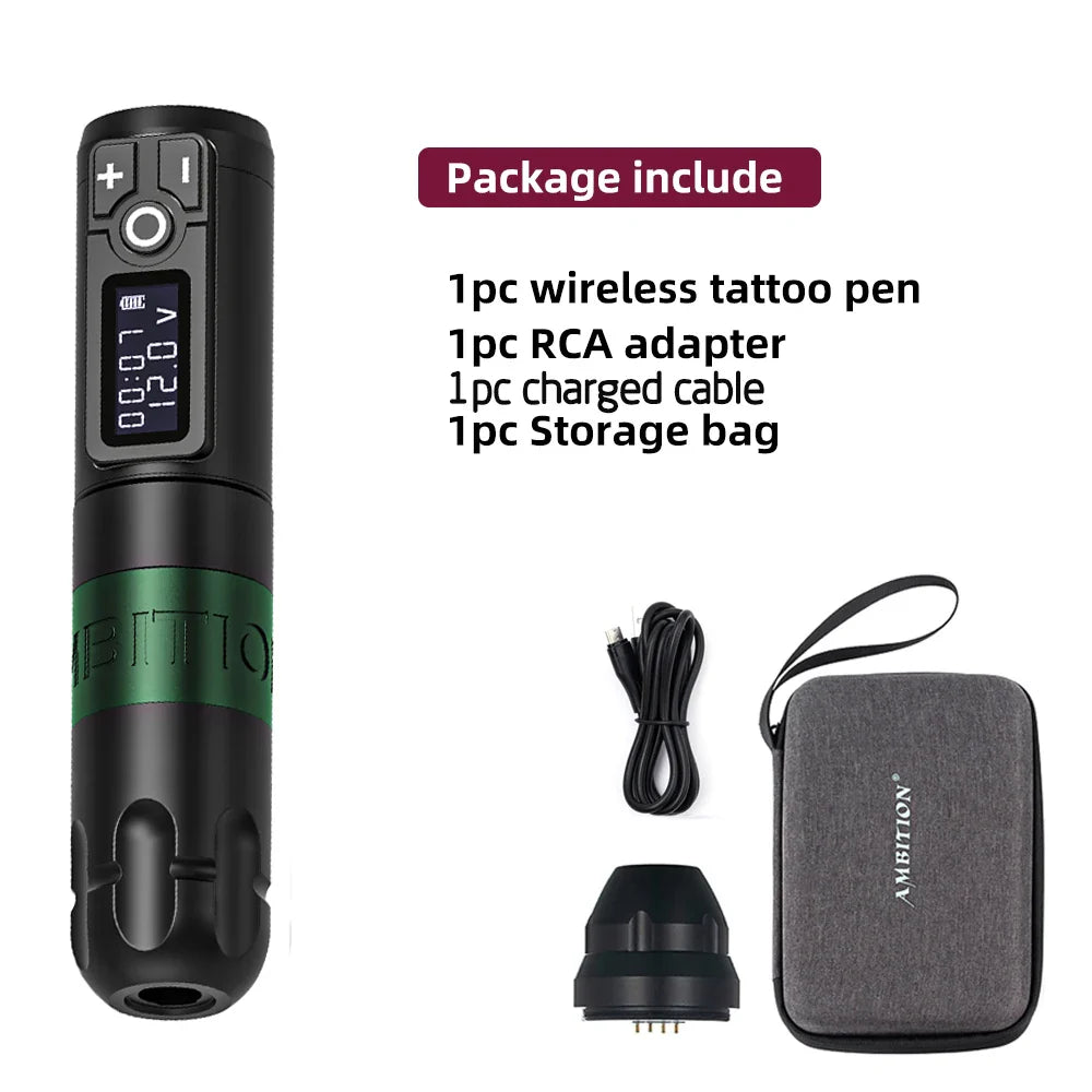 Ambition Soldier Wireless Tattoo Machine — Rotary Battery Pen with 2400mAh & LED Digital Display | Portable Power Pack for Body Art