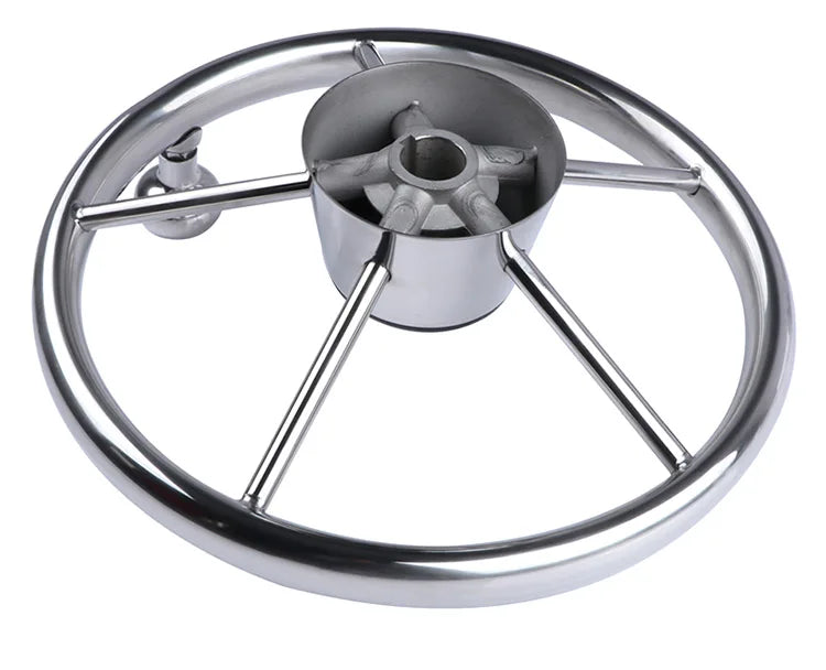 11" Stainless Steel 5-Spoke Boat Steering Wheel with Knob | 25° Marine Yacht Accessory
