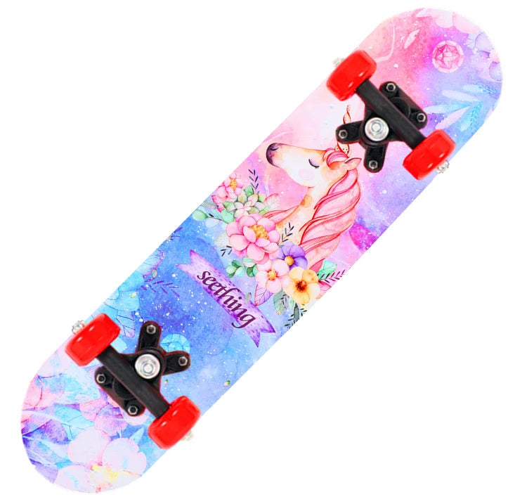 60cm Kids' Beginner Skateboard – Double Rocker Maple Deck with Cartoon Design for Outdoor Fun