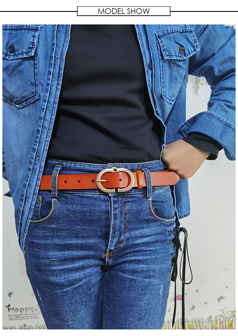 VATLTY Women's Leather Belt – Authentic Cowhide with Golden Alloy Buckle, Jeans & Trousers Belt (ZK105)