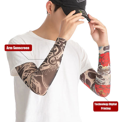 Street Tattoo Arm Sleeves - Sun UV Protection Cover for Outdoor Riding - Seamless Sunscreen Arm Gloves for Men and Women