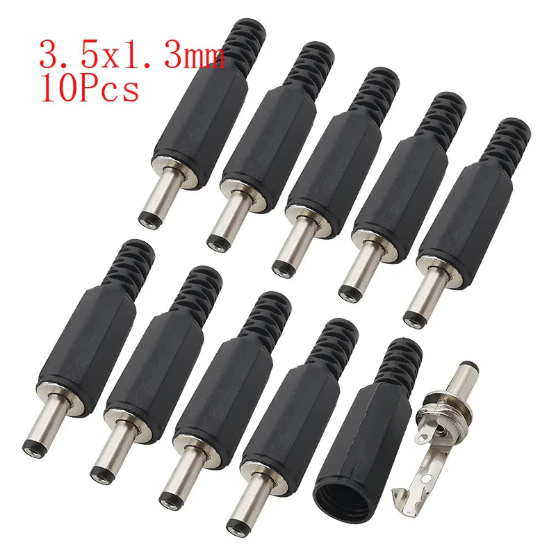 10Pcs DC Power Connectors 5.5x2.1mm & 3.5x1.3mm – Male Female Jack Socket, Nut Panel Mount DC Power Adapter Connector