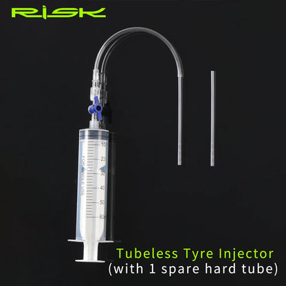 RISK RL225 Tubeless Tyre Sealant Injector — Bike Syringe with Schrader & Presta Valve Core Remover