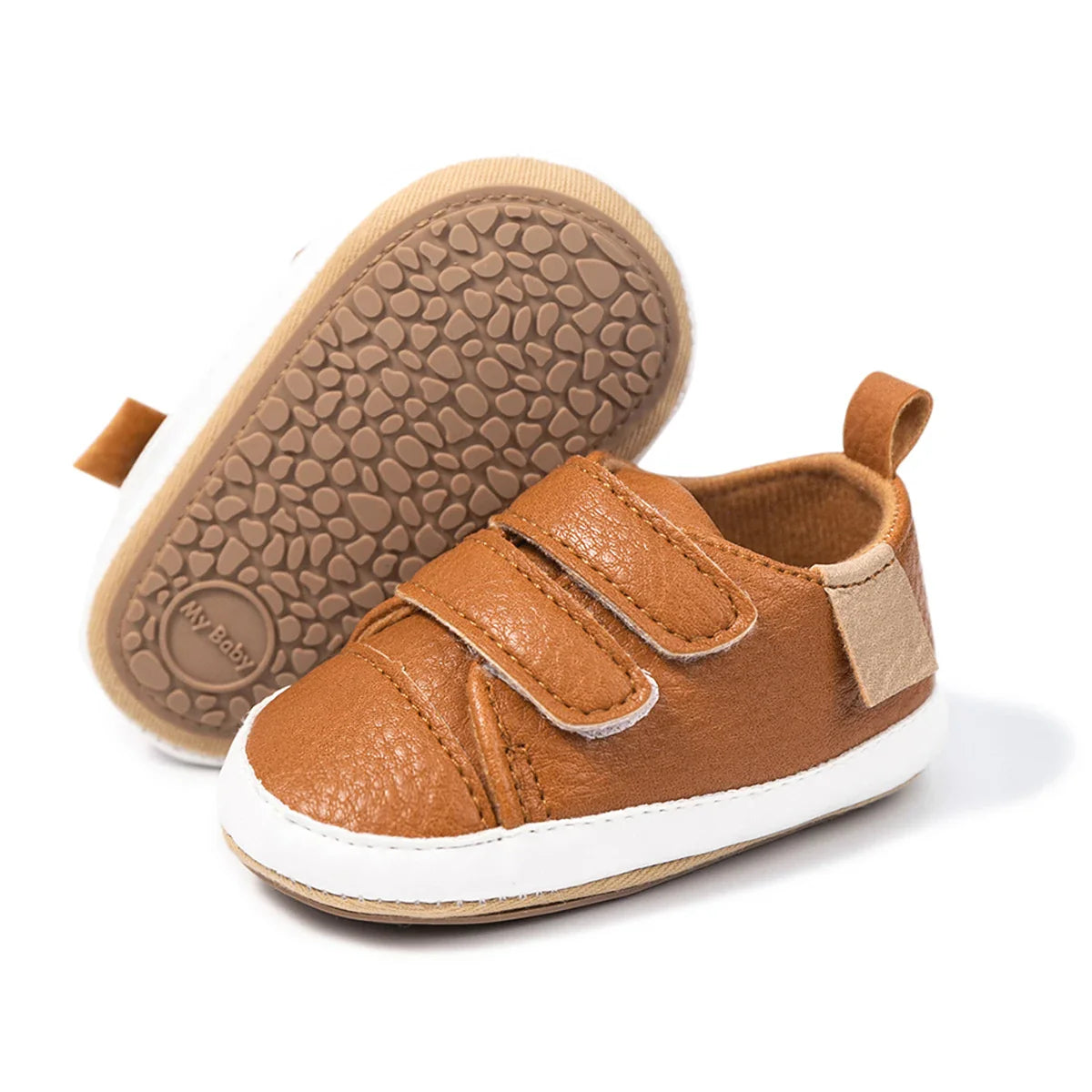 Classic Baby Casual Sneakers – Vintage PU Leather, Soft Rubber Sole, Slip-Resistant Infant Shoes in 4 Colors