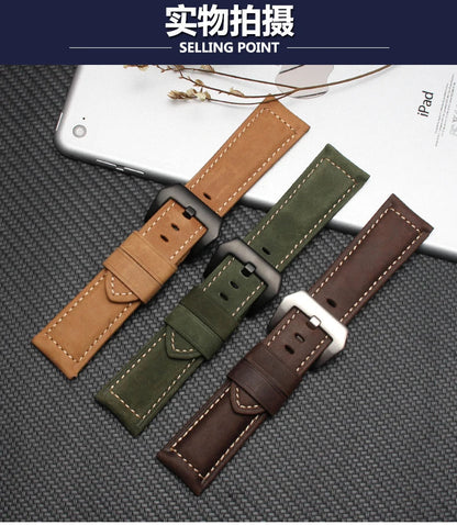 Genuine Leather Watch Band for Panerai Luminor & Radiomir – 18mm-24mm High-Quality Strap with Stainless Steel Buckle