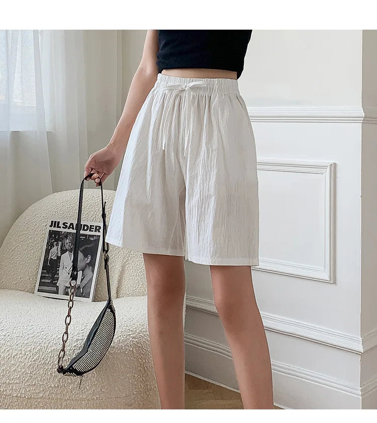 2024 Women’s High Waist Cotton Summer Shorts with Pockets – Casual Loose Fit Soft Cool Shorts for Girls