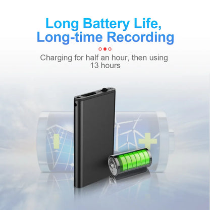 Ultra-Thin Mini Voice Recorder - 4-32GB Digital Sound Activated Dictaphone with Noise Reduction - 8GB MP3 Player Included
