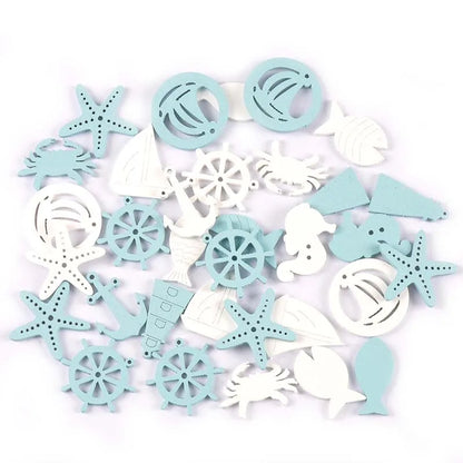 20PCS Ocean Theme Blue & White Wood Slice Embellishments – DIY Scrapbooking, Crafts & Home Decor
