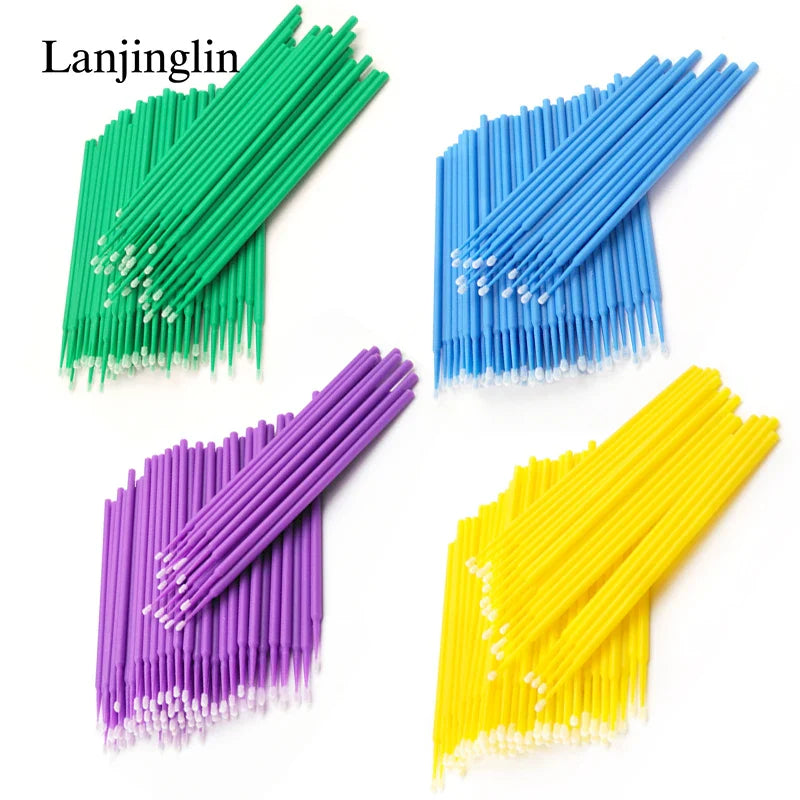 100/200pcs Eyelash Cleaning Brushes — Micro Cotton Swabs & Microbrushes for Lash Extensions, Makeup Removal & Beauty Care