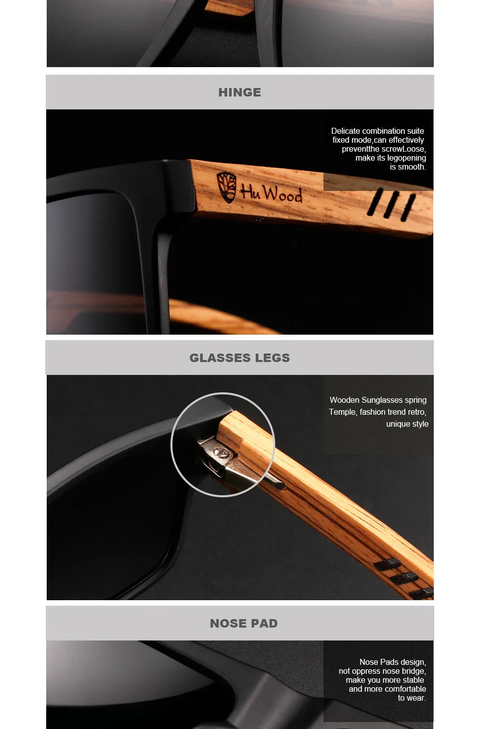 HU WOOD Square Polarized Sunglasses for Men — UV400 Fashion Sport & Driving Sun Glasses