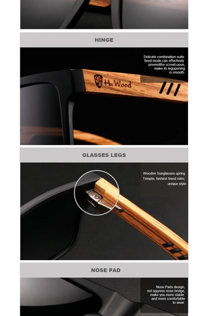 HU WOOD Square Polarized Sunglasses for Men — UV400 Fashion Sport & Driving Sun Glasses