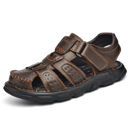 Men's Genuine Leather Casual Sandals - Breathable Summer Outdoor Walking Shoes