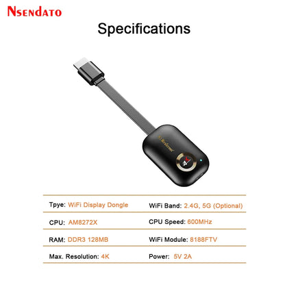 Mirascreen G9 Plus 4K Wireless Display Dongle - 2.4G/5G H.265 Wifi for Miracast, Airplay, DLNA from Android/iOS to TV