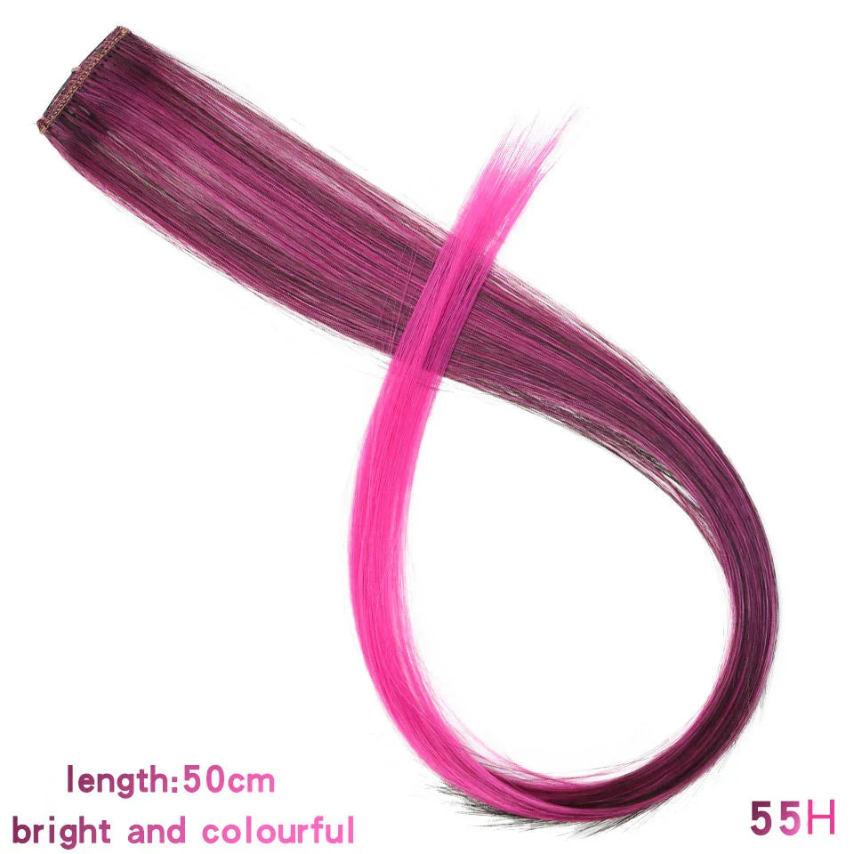 BUQI Straight Clip-In Colored Hair Extensions – Rainbow Synthetic Hair Streaks in Pink, Orange, White & Purple