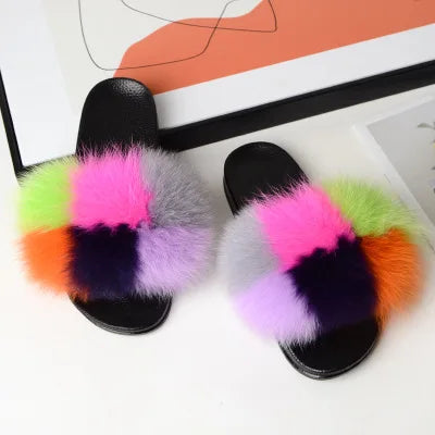 Girls’ Luxury Fluffy Fur Slippers – Warm Plush Indoor Flip Flop Slides for Women, New Arrival