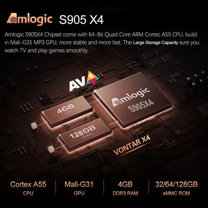VONTAR X4 Amlogic S905X4 Smart TV Box – Android 11, 4GB RAM, 128GB/32GB/64GB Storage, 4K Media Player, Wifi, BT, AV1