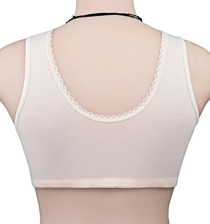 Comfortable Cotton Wireless Bra for Women — Lace Front Closure Soft Lingerie Underwear