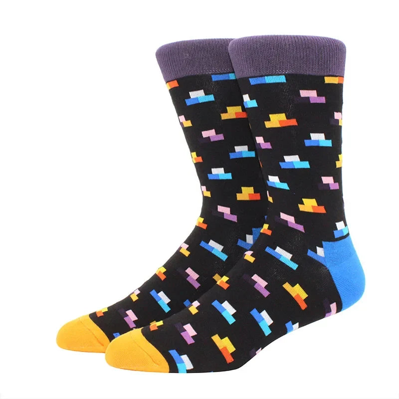 Men’s Funny Argyle Diamond Pattern Cotton Socks – Large Size 3D Geometric Crew Tube Socks, Combed Cotton Casual Novelty Socks