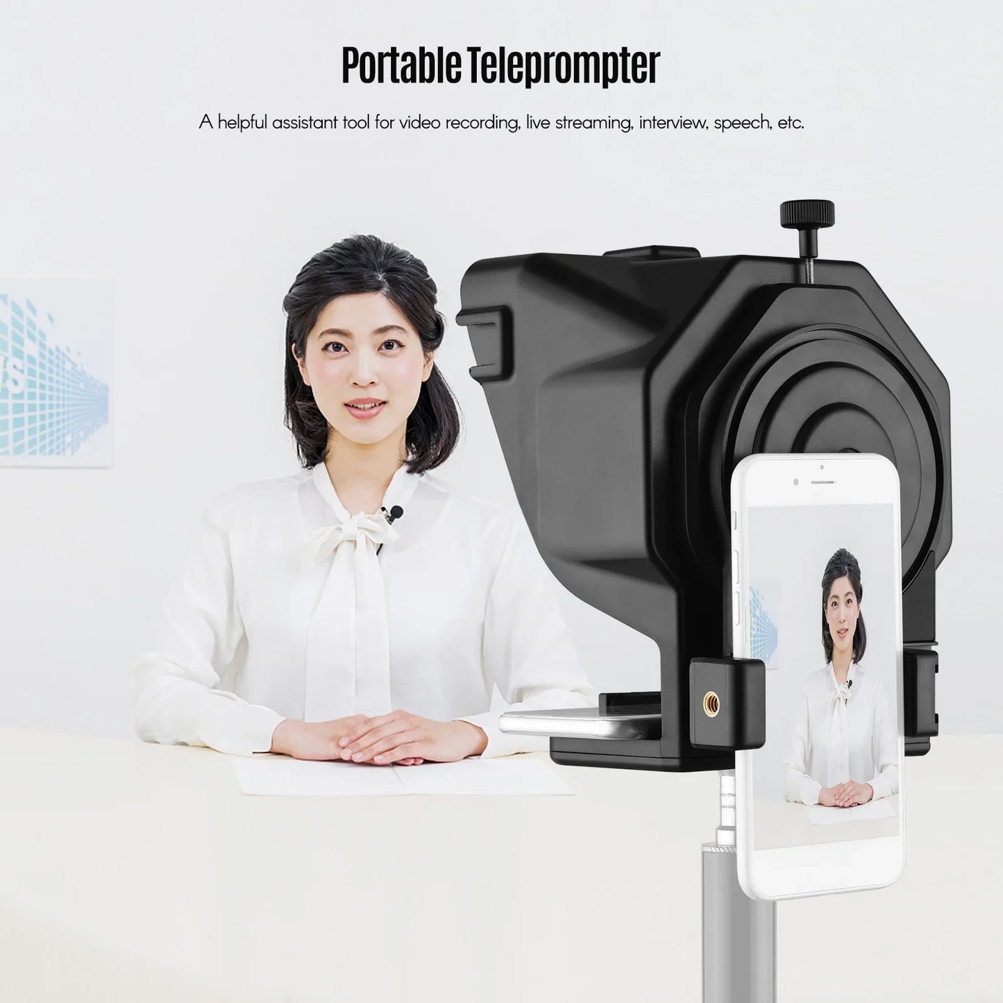 Andoer Portable Smartphone Teleprompter – with Phone Holder & Remote Control for Video Recording, Live Streaming, Interviews
