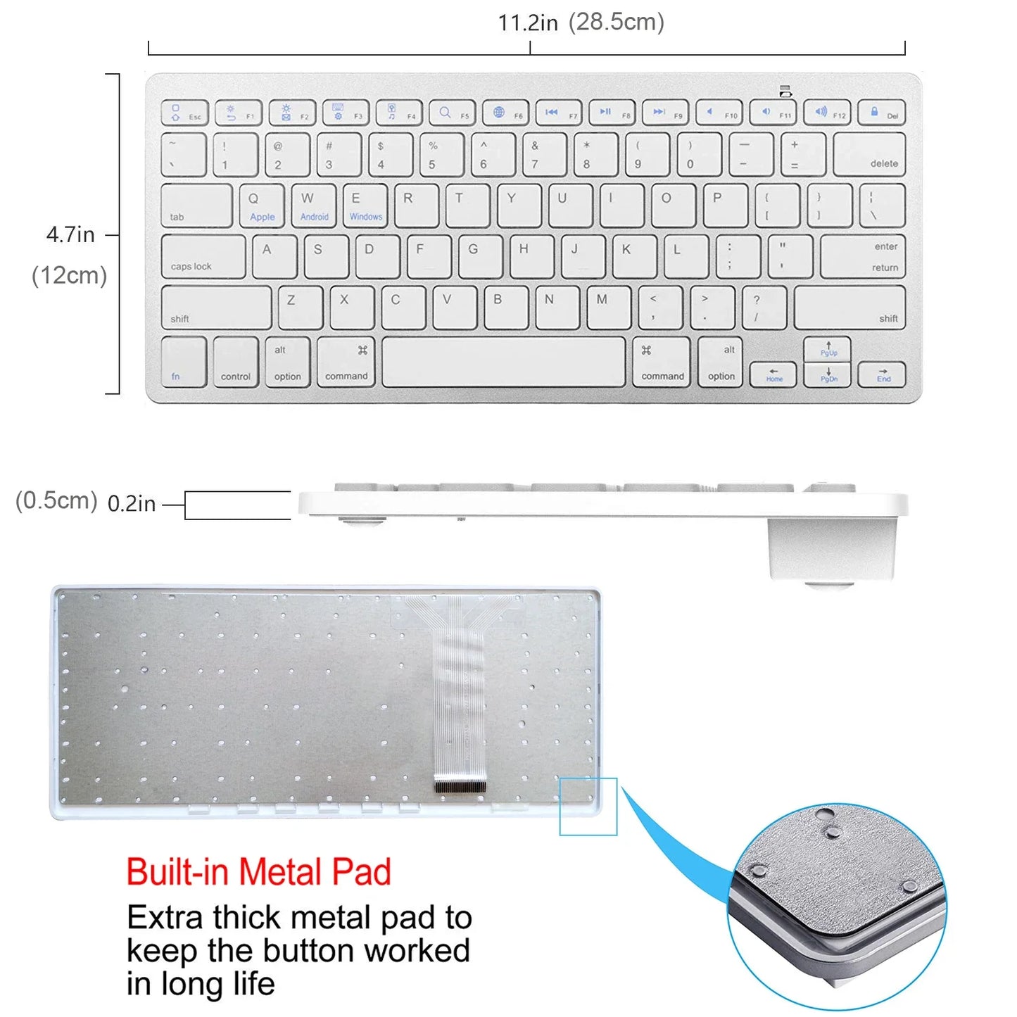 Ultra Slim Universal Wireless Bluetooth Keyboard – Russian, Spanish, French, German, Hebrew & Brazilian Portuguese for iOS, Android & Windows