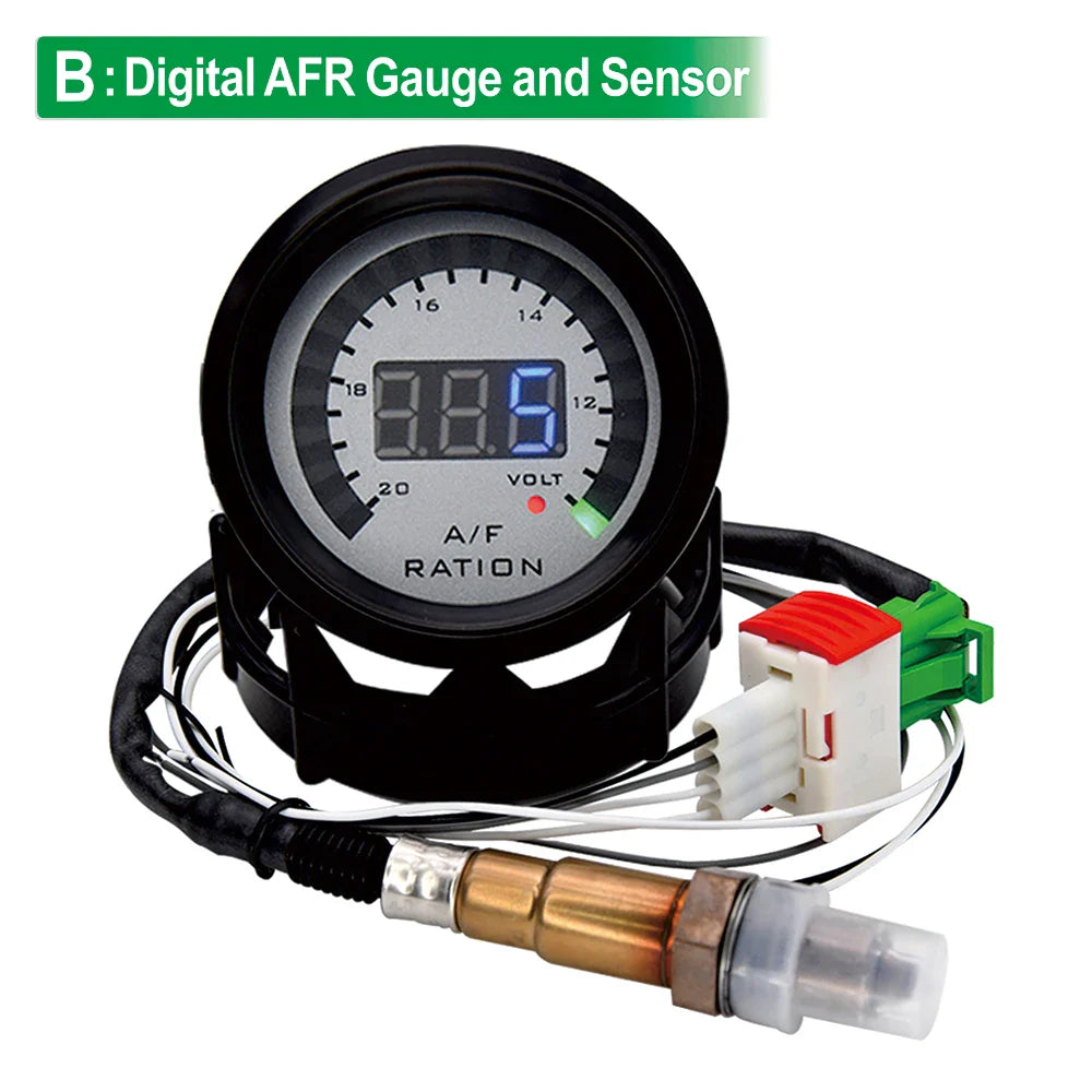 52mm Digital Air Fuel Ratio Gauge — AFR Display with Narrowband O2 Oxygen Sensor 0258006028, Smoked Car Gauge for Gasoline Engines, 12V