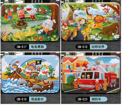 60PCS Wooden Cartoon Animal Puzzle – Early Learning Educational Jigsaw Toys for Kids
