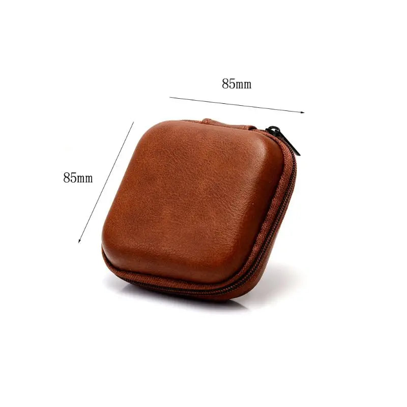 Leather USB Data Cable & Earphone Storage Bag – Mini Portable Zipper Headphone Case and Earbuds Pouch