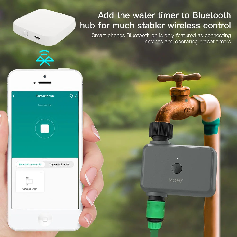 MOES Smart Tuya Bluetooth Garden Water Timer – Programmable Automatic Irrigation with Rain Delay, Hub Required