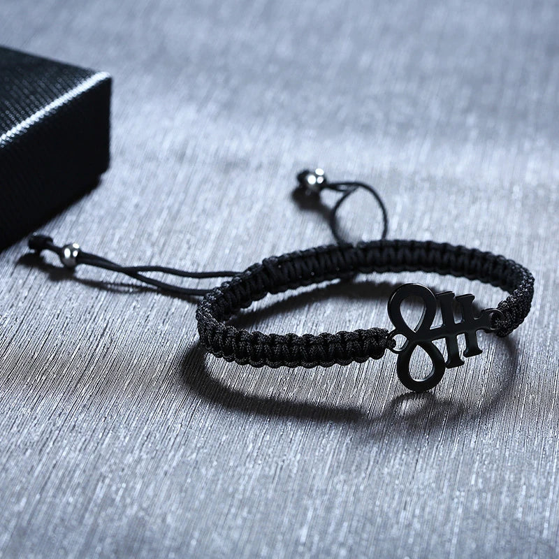 Lucifer Seal Charm Bracelet - Handmade Black Braided Adjustable Wave Wrist Jewelry for Men
