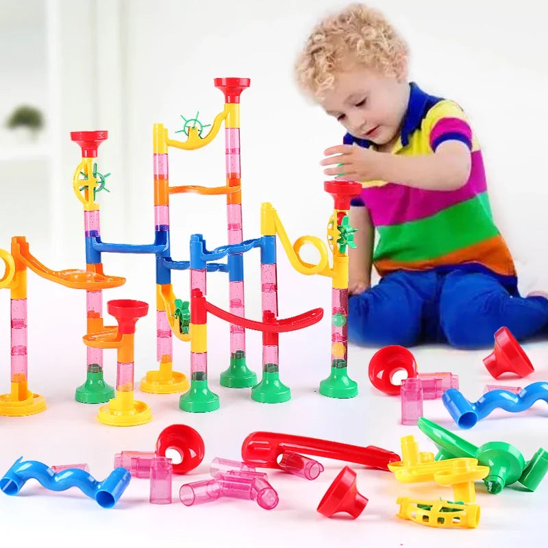 DIY Marble Run Race Track Set - 3D Maze Ball Roller Building Blocks Toy for Kids Creative STEM Play