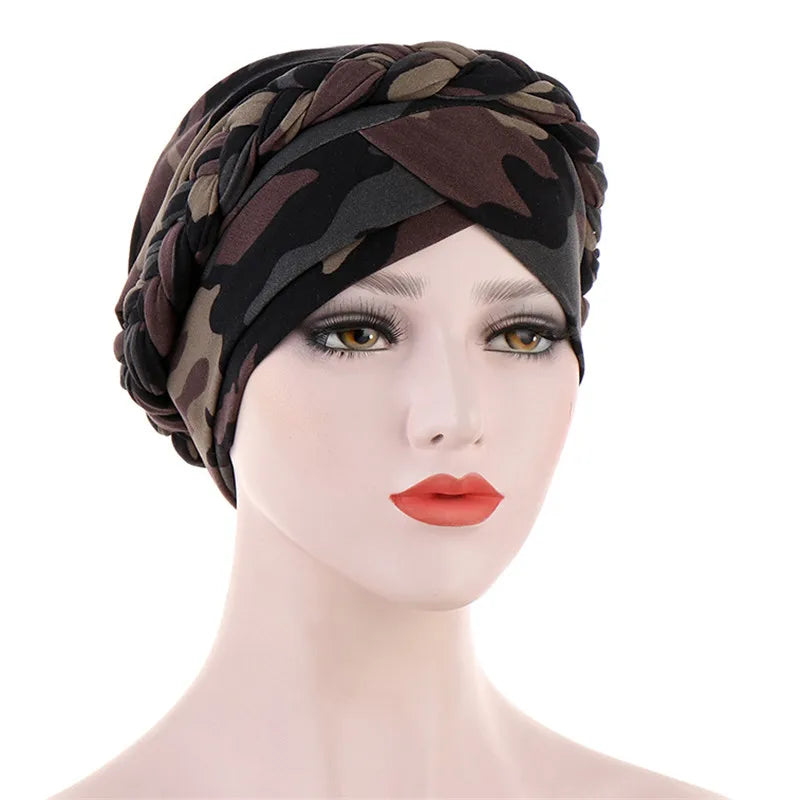Women’s Cotton Head Scarf – Solid Turban Bonnet Hijab Cap with White Pearl Inner, Muslim Arab Wrap