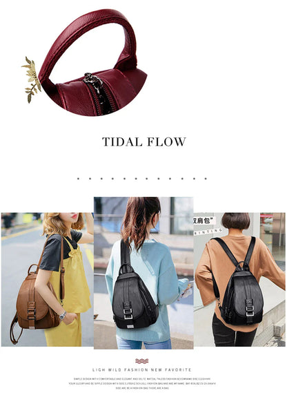 Multifunctional Women's Leather Backpack - Casual Style for Teen Girls, School and Travel Bagpack, Ladies' Chest Bag Sac