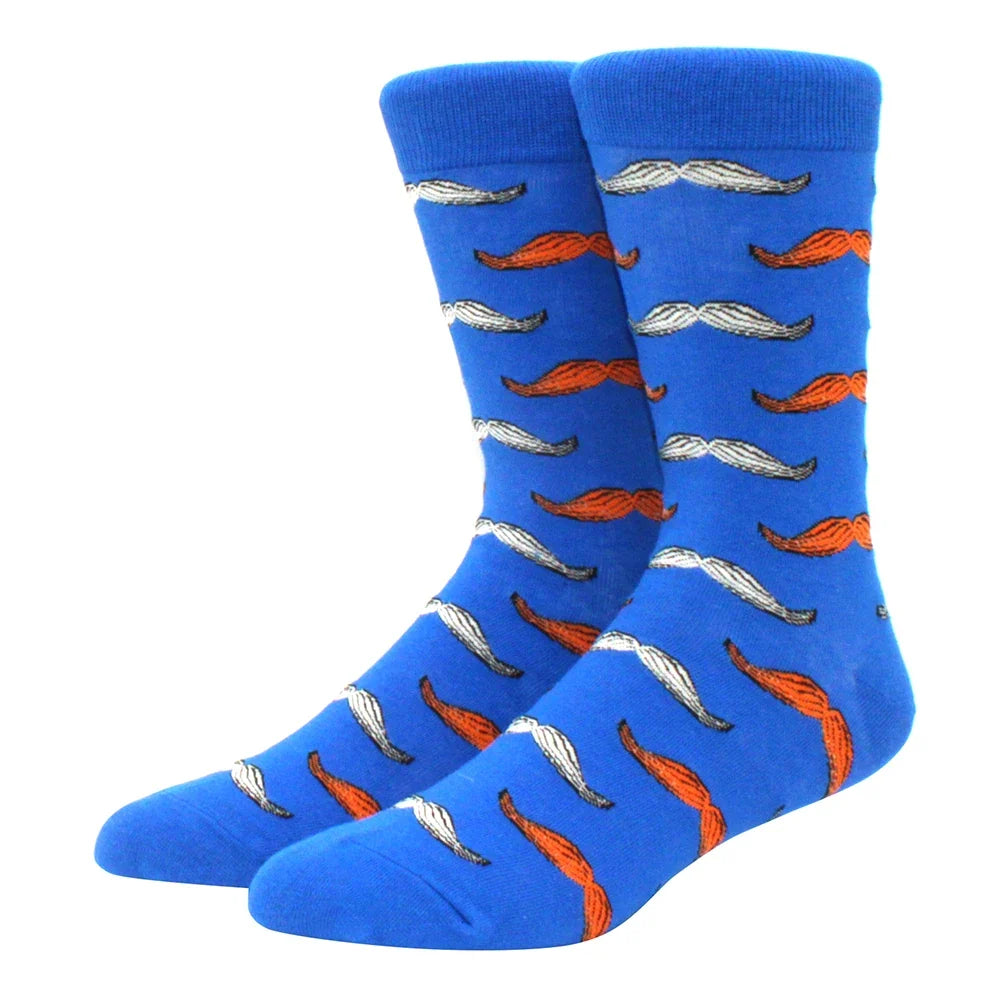 Men's Colorful Combed Cotton Jacquard Crew Socks - Striped Business Casual Dress Socks