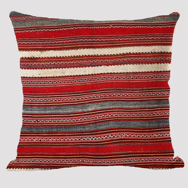 Bohemian Linen Cushion Cover – Multicolor Ethnic Geometric Pattern Decorative Pillow for Living Room Sofa