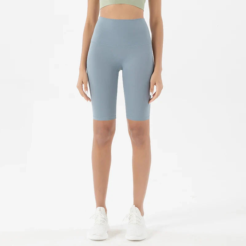 SOISOU Women’s High Waist Nylon Sports Shorts – Breathable No-Show Seamless Yoga, Gym & Cycling Fitness Shorts (24 Colors)