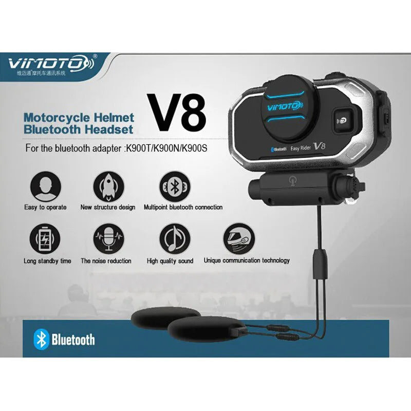 Easy Rider Vimoto V8 Motorcycle Helmet Bluetooth Headset — Multi-Functional Intercom & Interphone