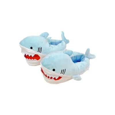 Feerldi Shark Winter Slippers — Cartoon Anime Slip-On Fish Slides for Girls, Boys & Women, Plush Open-Mouth Cotton Shoes
