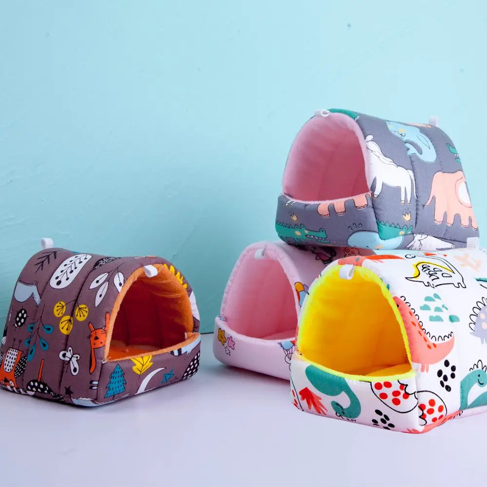 Cute Cartoon Rabbit & Squirrel Mini Pet Cage — Warm Winter Bed House for Hamsters, Mice, Rats & Guinea Pigs