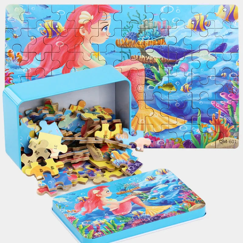 60PCS Wooden Cartoon Animal Puzzle – Early Learning Educational Jigsaw Toys for Kids
