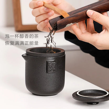 HMLOVE Ceramic Teapot Set – 1 Pot & 4 Cups Chinese Kung Fu Gaiwan with Strainers, 260ML Portable Travel Teaware Gift for Business