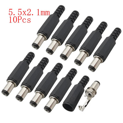 10Pcs DC Power Connectors 5.5x2.1mm & 3.5x1.3mm – Male Female Jack Socket, Nut Panel Mount DC Power Adapter Connector