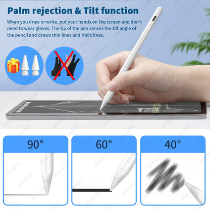 iPad Pencil with Palm Rejection and Tilt - Compatible with Apple Pencil 2 and 1, Fits iPad Pro 11/12.9, Air 4/5, Mini 5/6, iPad 7/8/9/10th (2018-2023)