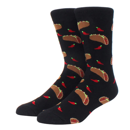 Men's Colorful Combed Cotton Jacquard Crew Socks - Striped Business Casual Dress Socks