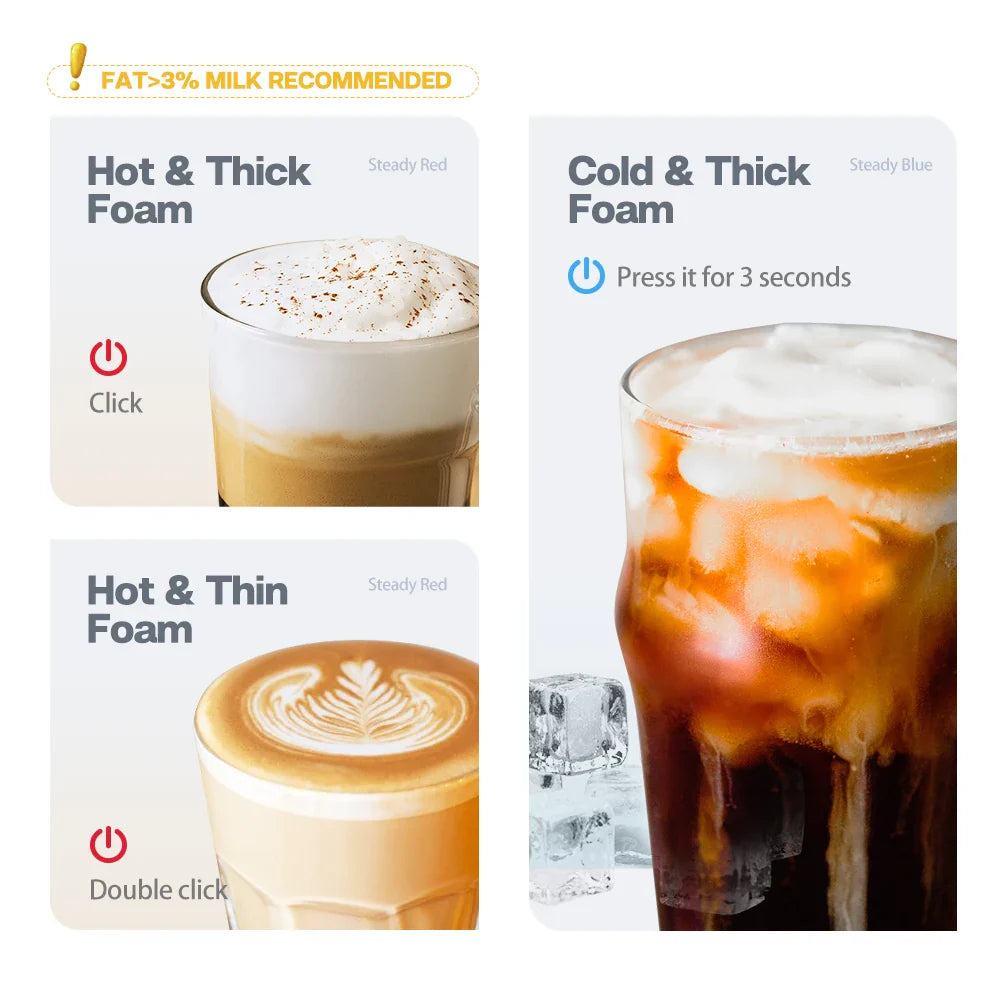 HiBREW Milk Frother M1A – Fully Automatic Cold/Hot Frothing Foamer and Chocolate Mixer, Cool Touch Latte and Cappuccino Warmer