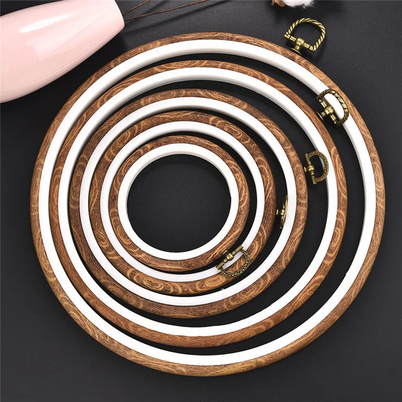 Embroidery Hoop Set - Round Wooden & Plastic Frames for DIY Cross Stitch & Needle Crafts - Sewing Tool