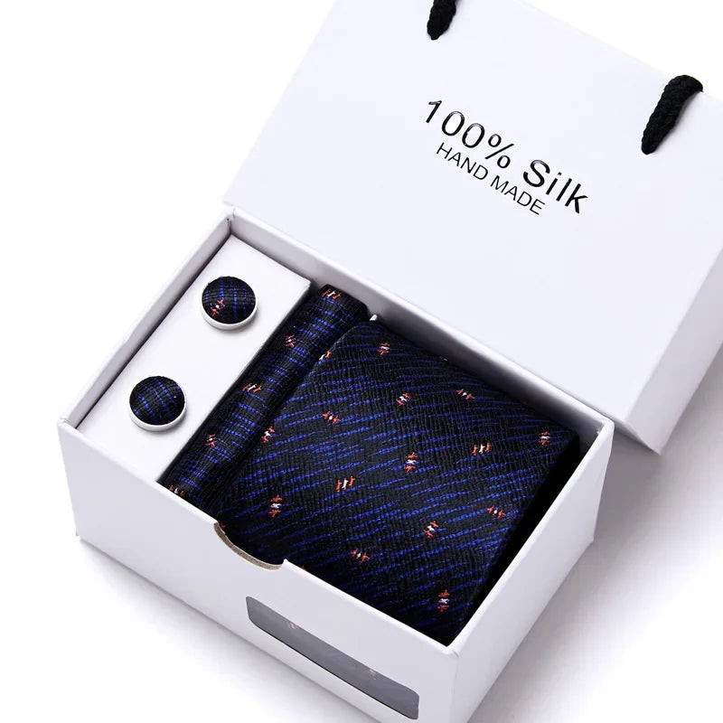 100% Silk Men’s Tie Gift Set - Classic 7.5cm Striped Floral Necktie with Handkerchief for Office, Party & Wedding Formal Wear