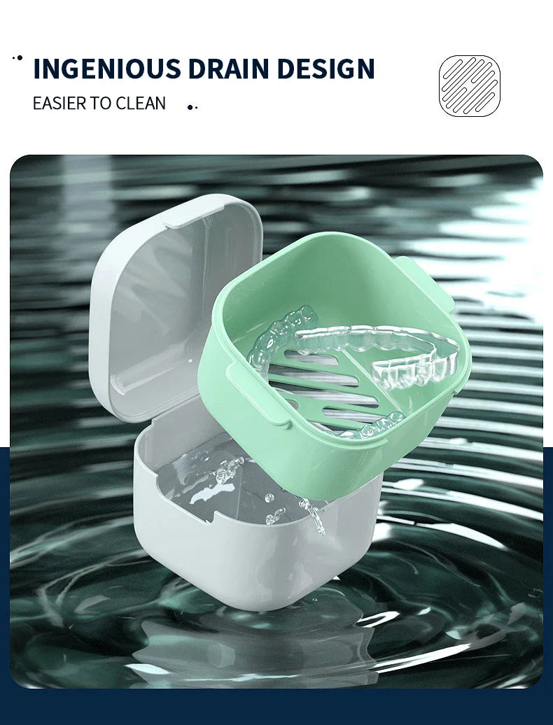 Orthodontic Retainer Storage Box – Portable Teeth Denture Cleaner & Soaking Case for Braces