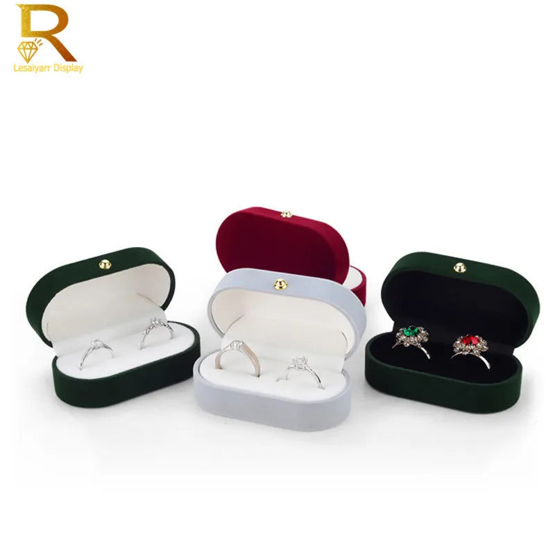 Velvet Jewelry Ring Box — Double Ring Organizer Trinket Box for Wedding & Gift