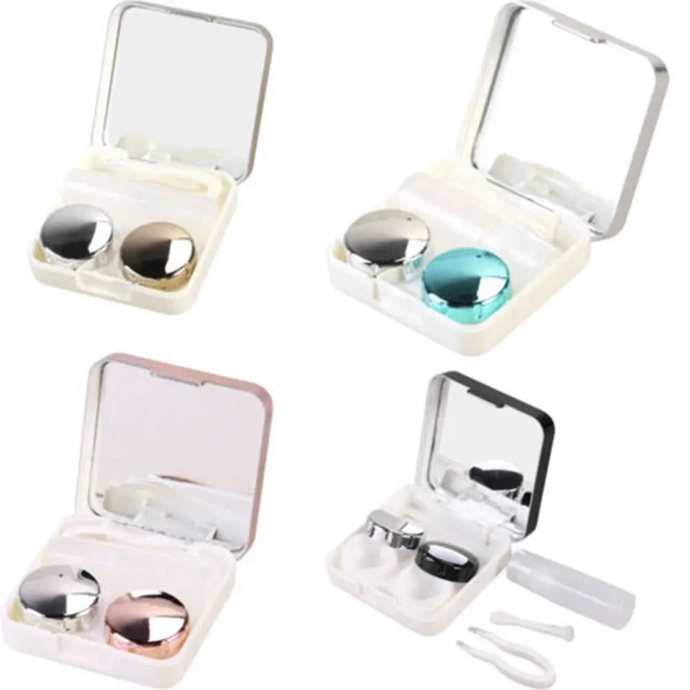 Square Contact Lens Case – Portable Travel Lens Storage & Soaking Box Holder, Solid Color Fashion Eyewear Accessory Container