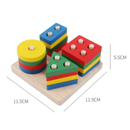 Montessori Wooden Building Blocks – Early Learning Educational Color & Shape Puzzle Toys for Kids